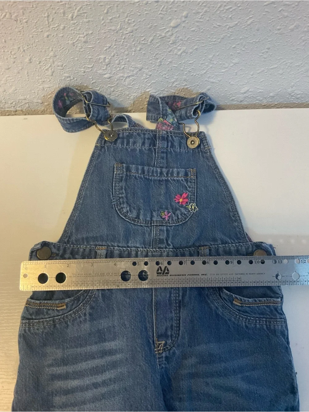 Genuine Kids Osh Kosh Denim Floral Embroidered Bib Overalls